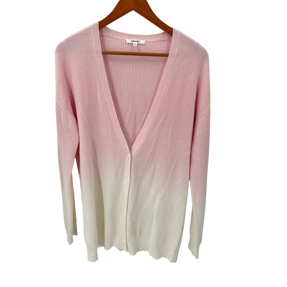 Splendid V-Neck Pink and White Ombre Cardigan // M